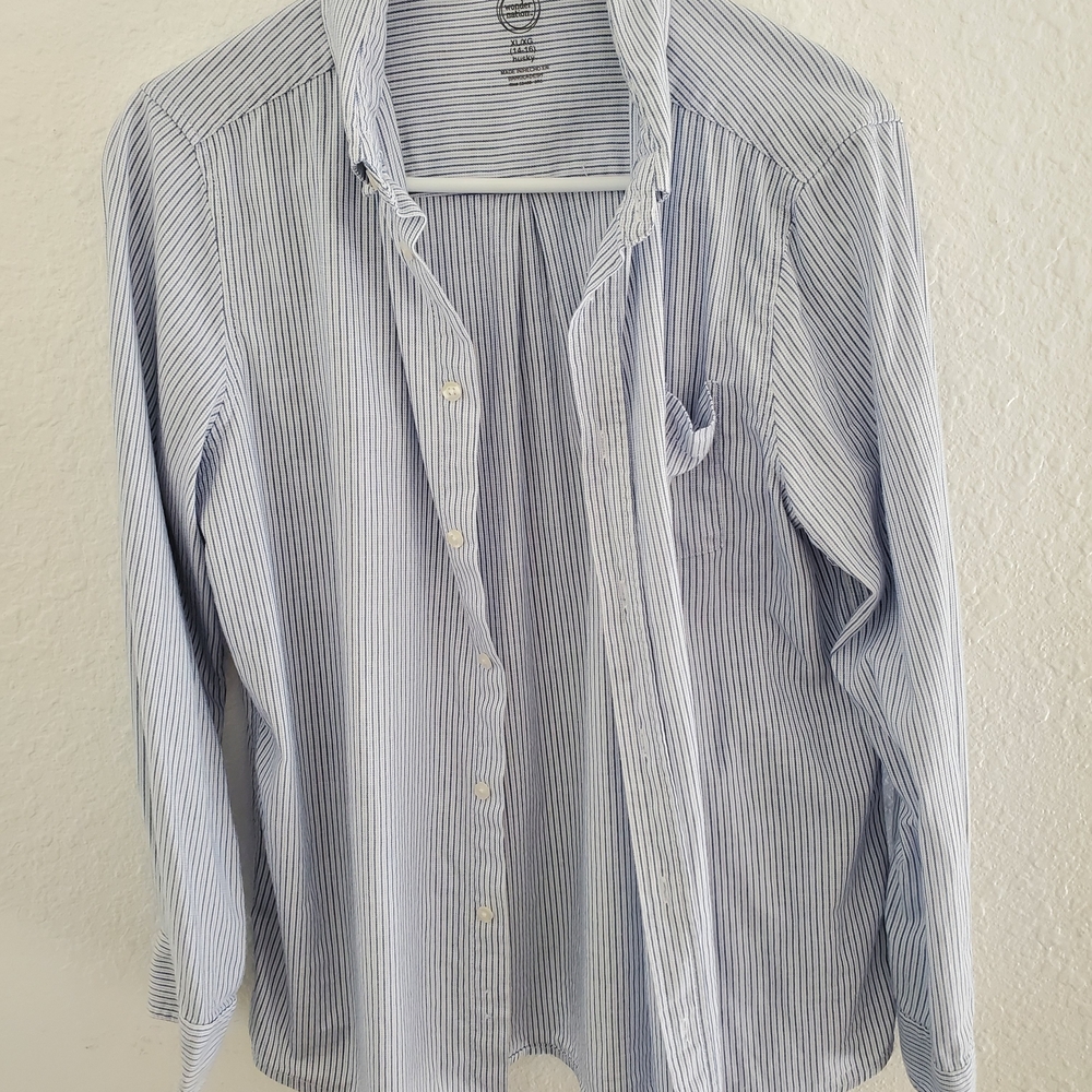 Wonder Nation Men's Blue Pinstripe Button Down Shirt